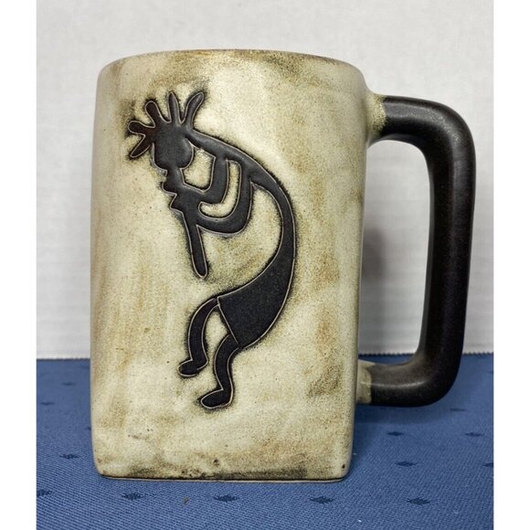 Mara Mexico Kokopelli Flute Player Pottery Mugs Cups Hand Crafted Signed Brown - Picture 2 of 6